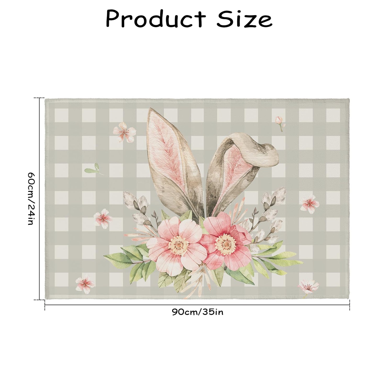 Cryomitron Easter 2x3 Rugs for Entryway Easter Bunny Ear Buffalo Plaids Front Door Mat Indoor Non Slip Low Pile Area Small Rugs Spring Rabbit Floral Throw Rugs for Kitchen Bathroom Bedroom Living Room