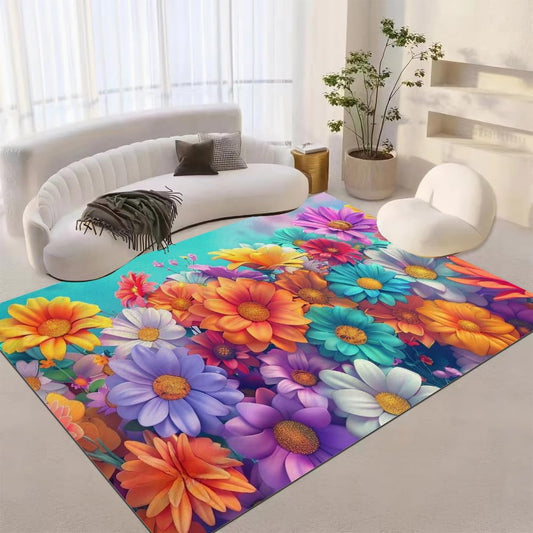 Colorful Daisy Flowers Rug, 3x4ft, Multi Colored Petals 3D Pattern Area Rugs, Non-Slip Washable Art Carpet, Home Decor Thermal Carpet Mat, for Living Room Bedroom Kid's Room Home Office
