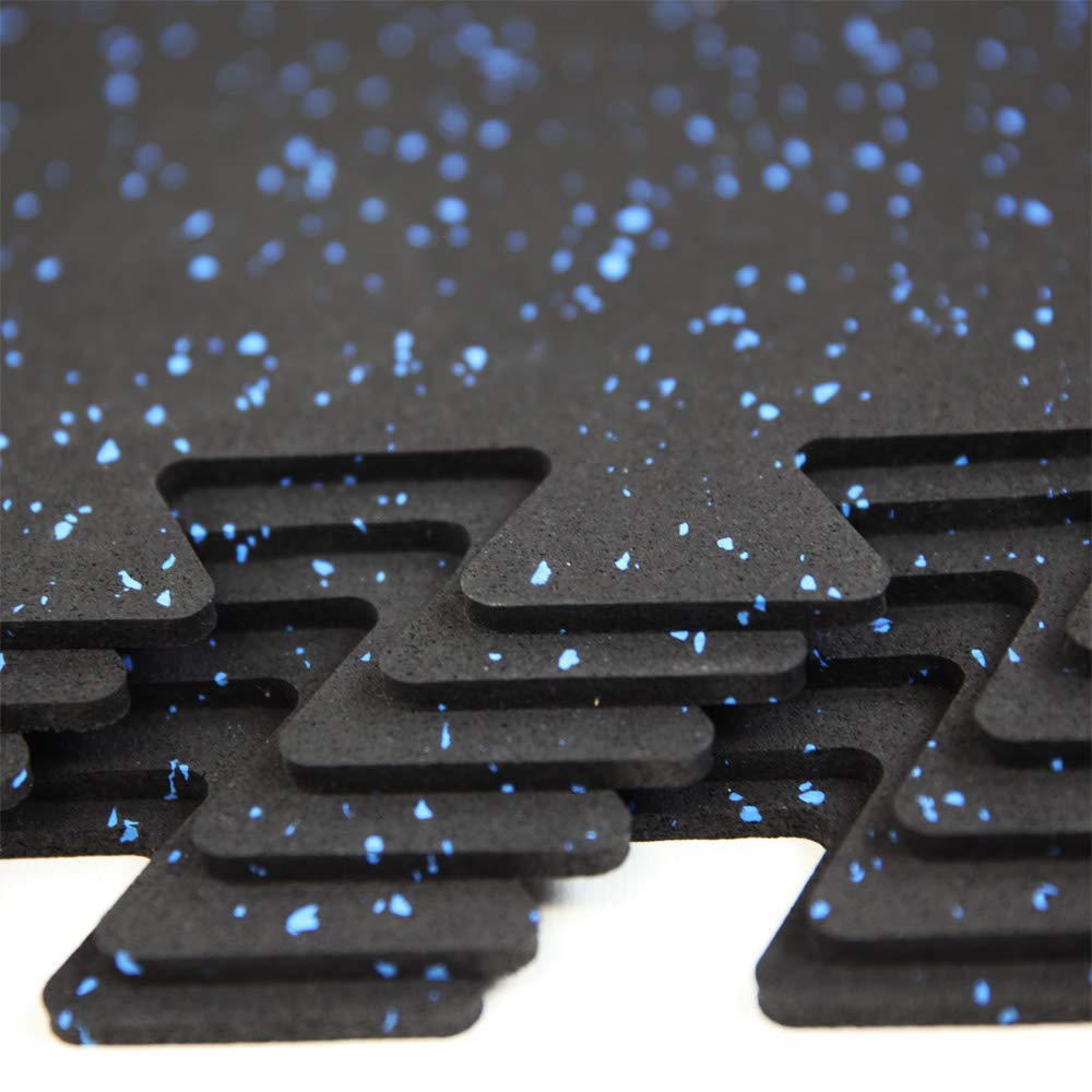 RevTime DIY Interlocking Rubber Exercise Floor 20"x20"x1/4" Puzzle Gym Mats for Garage Gym, Treadmill Mats, Fitness Floor (Pack of 6 Tiles with 10 Edge)