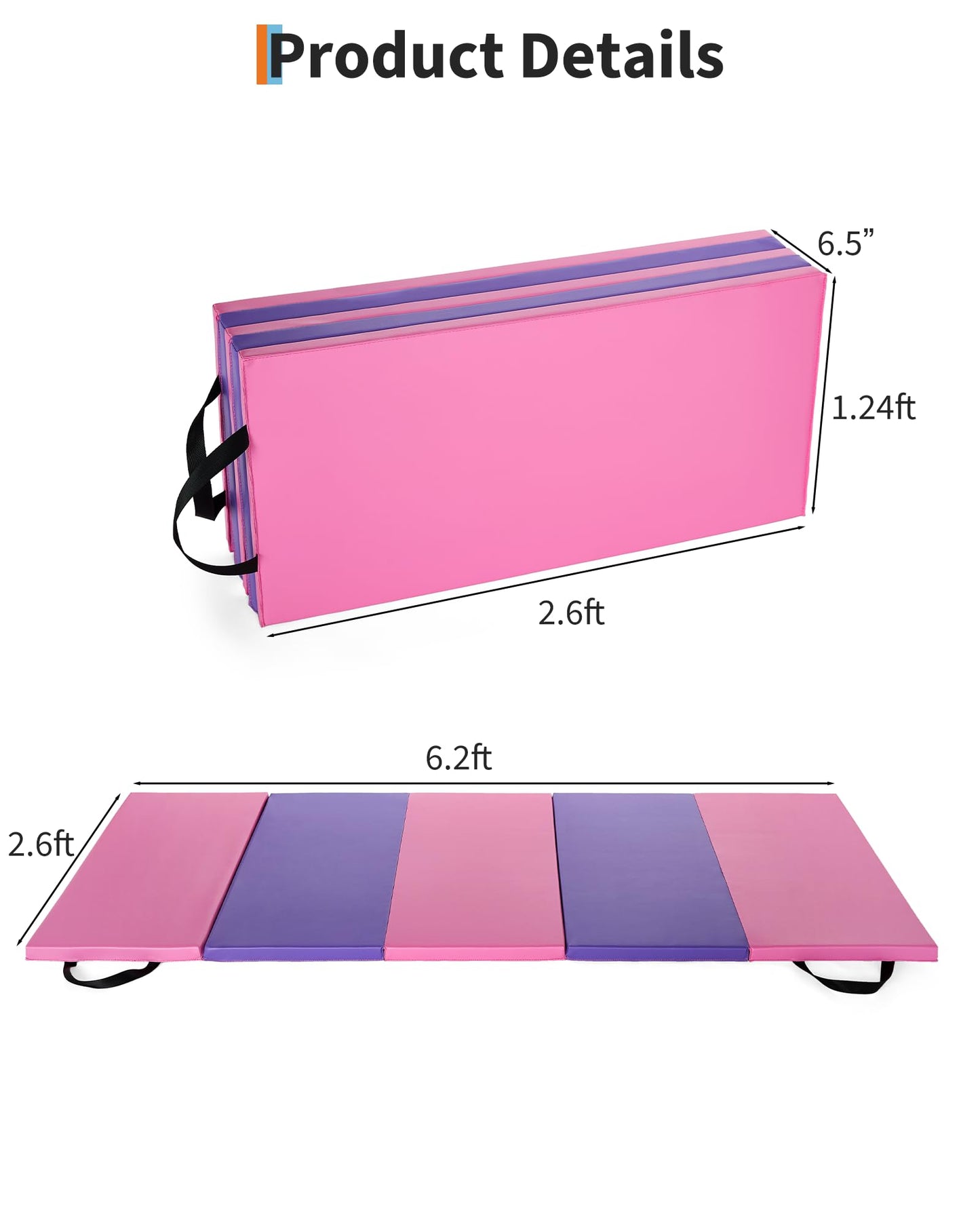 Gymnastics Mat,6x2 Ft(Four-fold) / 6.2x2.6 Ft(Five-fold) Exercise Mats, Gymnastics Tumbling Mats, Thick Portable Home Gym Floor Pad for Yoga, Pilates, Aerobics & Martial Arts Training Children Gifts