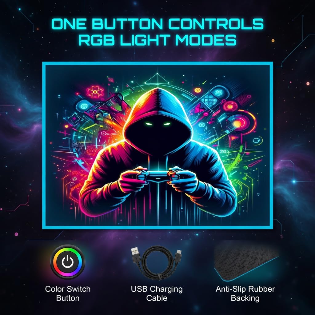 DEALZOOM Gaming Rug RGB LED Light (3x5 Gamer) - Bedroom Gamer Rug Floor Mat Gaming Decor - Kids Room Rug Anti Slip Mat for Chair – Play Game Room Décor for Teen, Boys, Kids