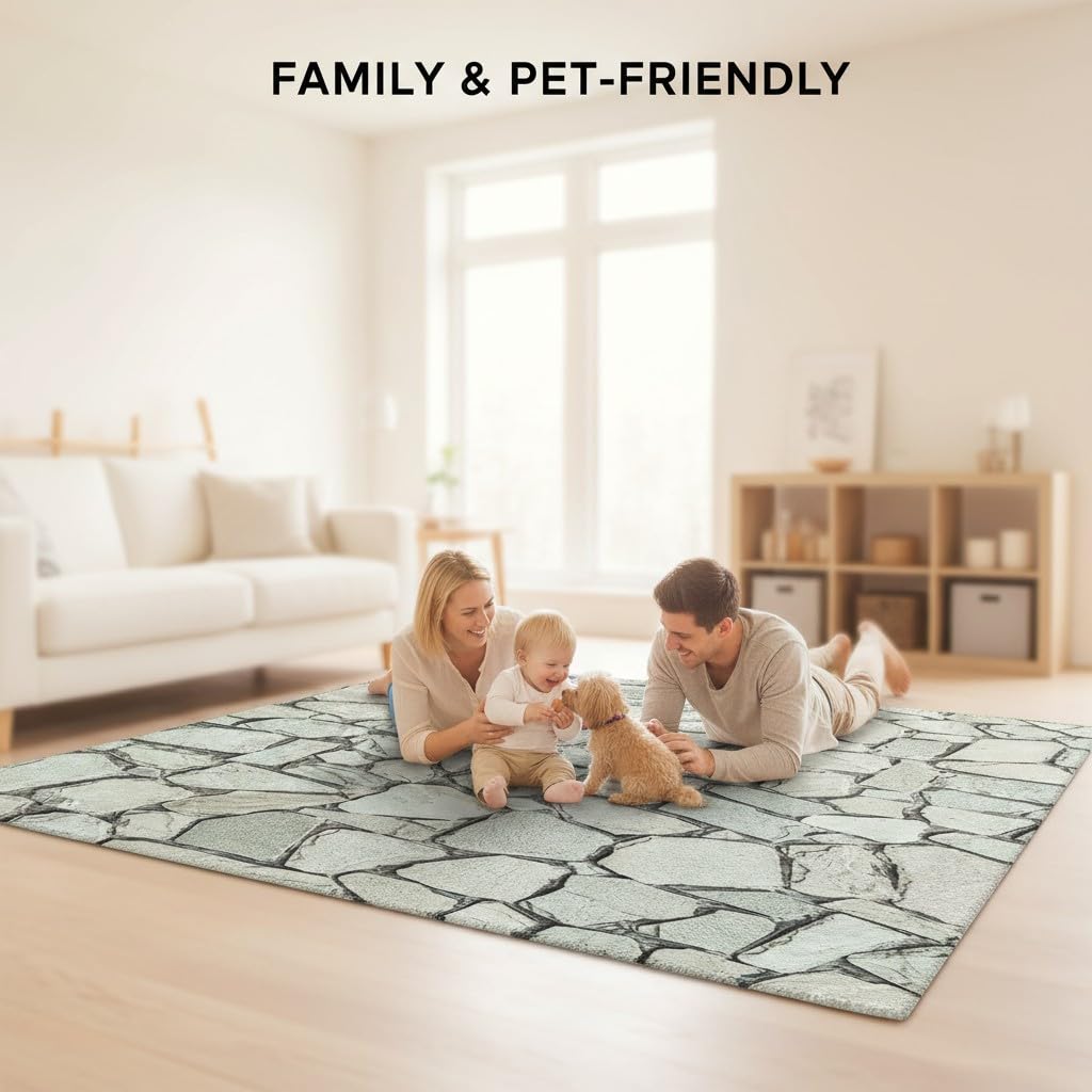Vexyora Natural Rustic Stone Outdoor Area Rug 2x3 Brown Grey Orange Farmhouse Style Non Slip Thin Waterproof Art Deco Low Pile Floor Mats for Patio Deck Pool Garden Balcony Backyard RV Outside Rugs
