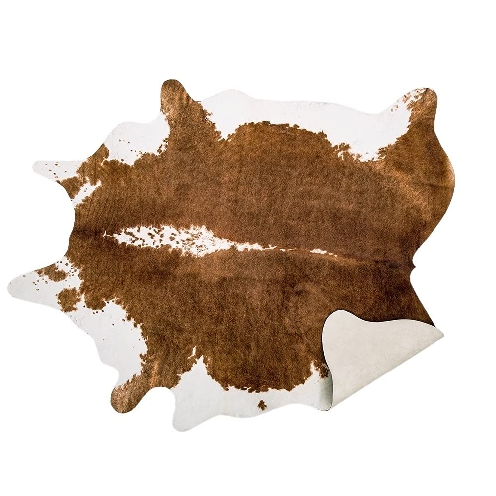 AROGAN Premium Faux Cowhide Rug 4.6 x 5.2 Feet, Sturdy and Large Size Cow Print Rugs, Suitable for Bedroom Living Room Western Decor, Faux Fur Animal Cow Hide Carpet, Brown