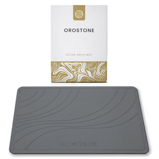OROSTONE Stone Bath Mat – Diatomaceous Earth, Quick Dry & Super Absorbent, Non-Slip Base, Modern Minimalist Bathroom Mat, Luxury Shower Floor Mat for Bathroom (24x16”)