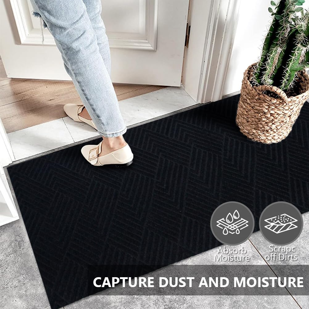 LITA Black Striped Customized Runner Rug Indoor Outdoor Area Rug with Non-Slip Rubber Backing for Hallway Kitchen Balcony Garage Stair Laundry 2 x 6 Feet