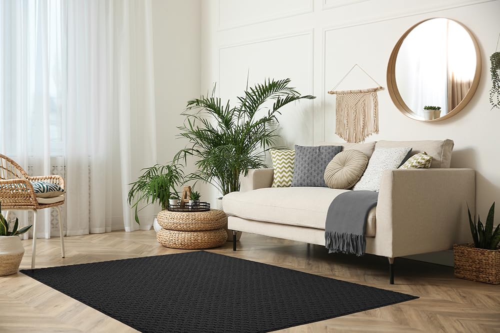 Garland Rug Town Square Black 3' x 5' Non Slip Area Rug for Living Rooms & Hallways, Stylish & Durable for High-Traffic Areas