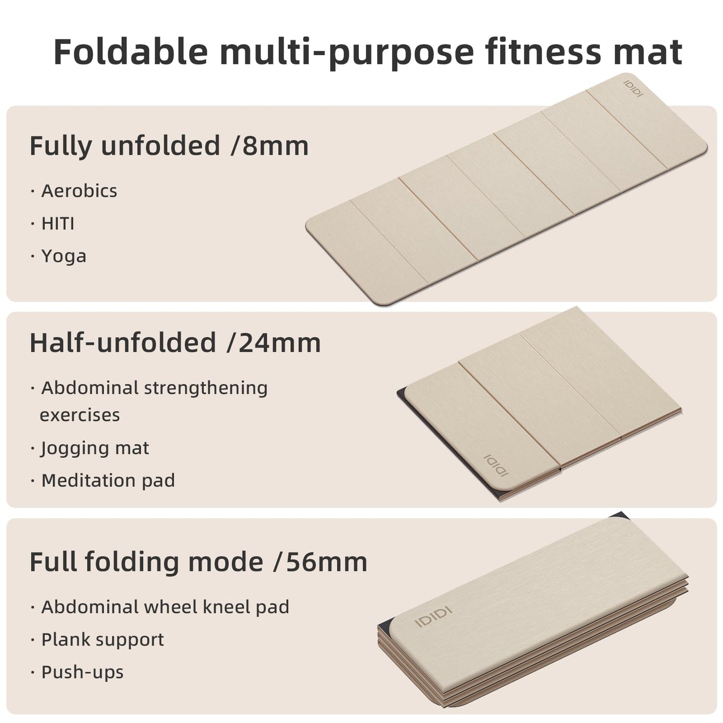 IDIDI Foldable Yoga Mat Extra Thick 0.32 Inches(8mm)