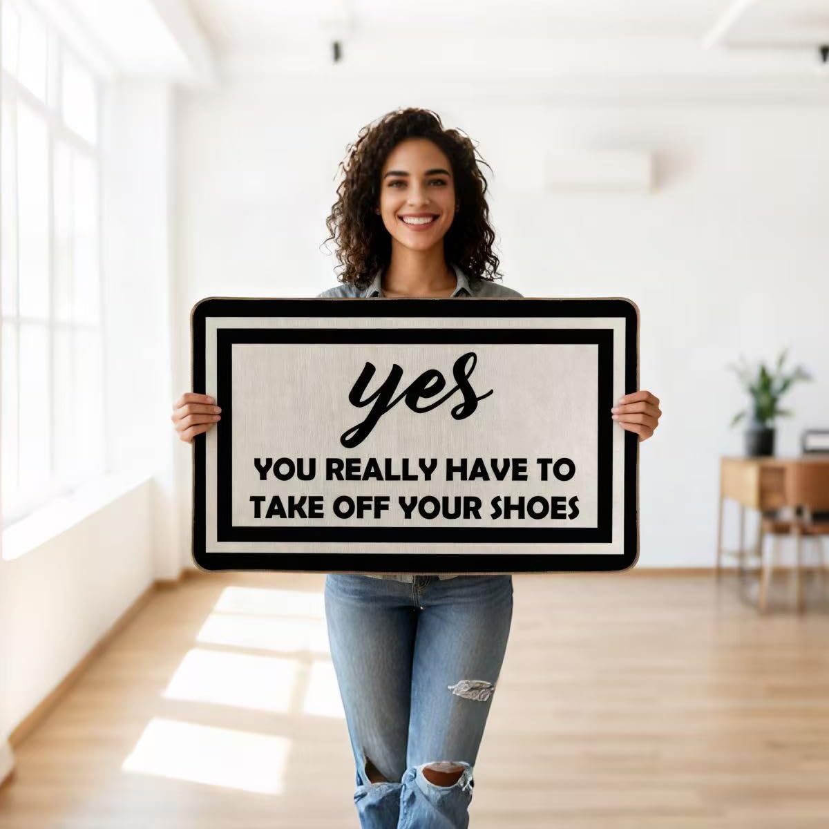 RYKEEN Yes You Really Have to Take Off Your Shoes Door Mat 17 x 30 Inch Funny Shoes Take Them Off Mats Easy to Clean, Waterpoof Doormats for Front Door Entance, Outside Indoor Door Mats (Gray)