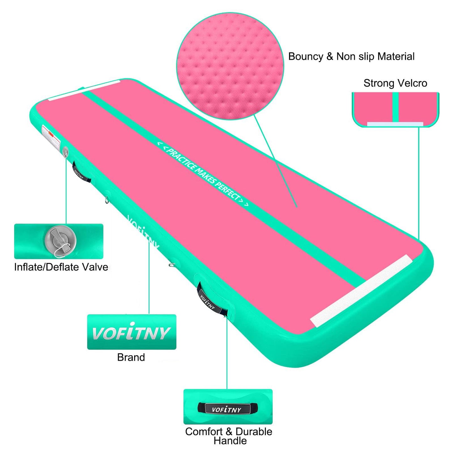 VOFiTNY All Purpose Gymnastics Mat 10ft Sturdy Inflatable Tumble Track with Air Roller for Home/Gym