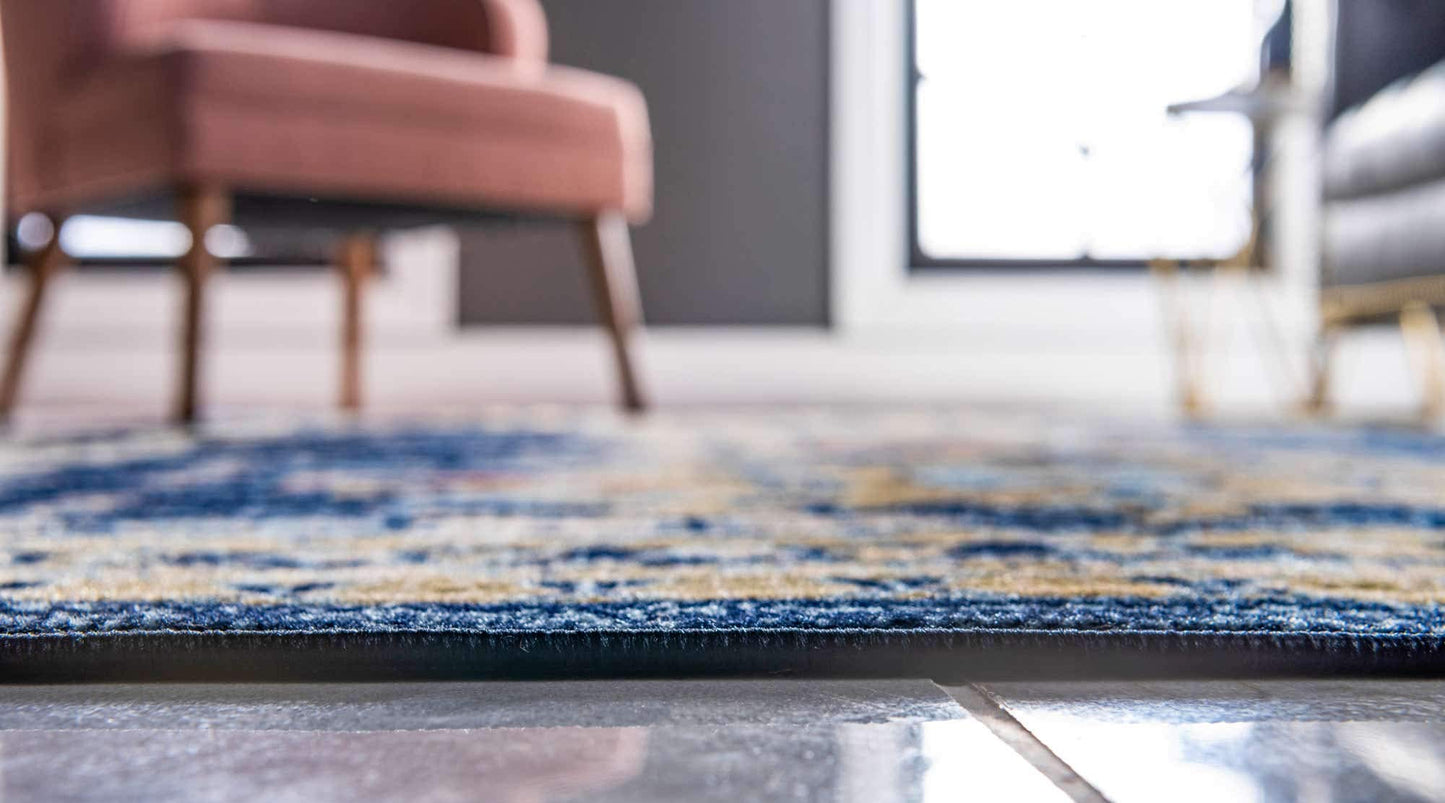 Unique Loom Taftan Collection Border Geometric Tribal Inspired Design Area Rug (8' 0 x 10' 0 Rectangular, Navy Blue/ Gold)