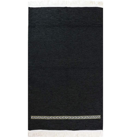 Modefa Turkish Islamic Prayer Rug - Chenille Praying Mat Sajada for Men and Women - Traditional Muslim Praying Carpet Janamaz - Ramadan or Eid Gift - Luxury Woven Meccan (Black Simple)