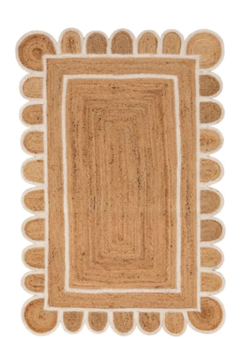 Scallop Pattern Jute Bohemian Area Rug (Off White, 2'x3')