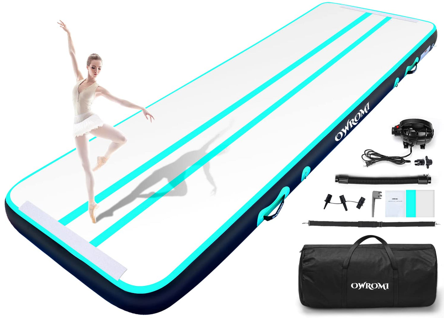 OWROMI Inflatable Air Gymnastics Mats for Tumbling, 10ft/13ft/16ft/20ft Tumble Track Tumbling Mats for Kids, 4/8 Inches Thick Training Mat with Electric Pump Gymnastics Equipment for Kids Mat