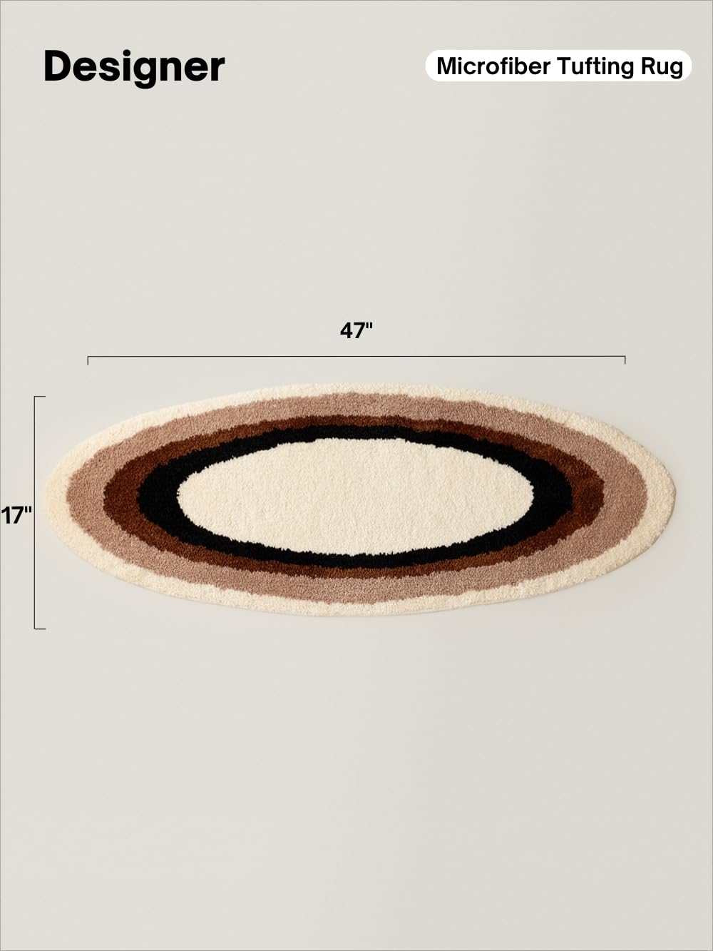 WENSHUO Ripple Oval Rug - Retro Brown Area Rug,Microfiber Absorbent Non-Slip Throw Rug,TPR Non-Slip Bottom, （47.3" L × 17.72" W）