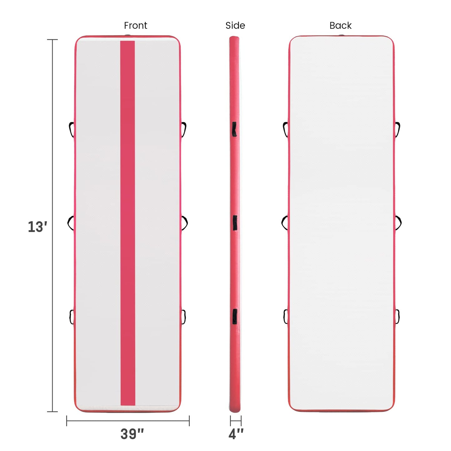 FunWater Inflatable Gymnastics Mat 10ft/13ft Tumble Track Tumbling Mat 4in Thick Gymnastic Mats for Kids with Electric Pump for Home Use/Training/Cheerleading/Gym/Yoga (PINK, ‎13'*39"*4")