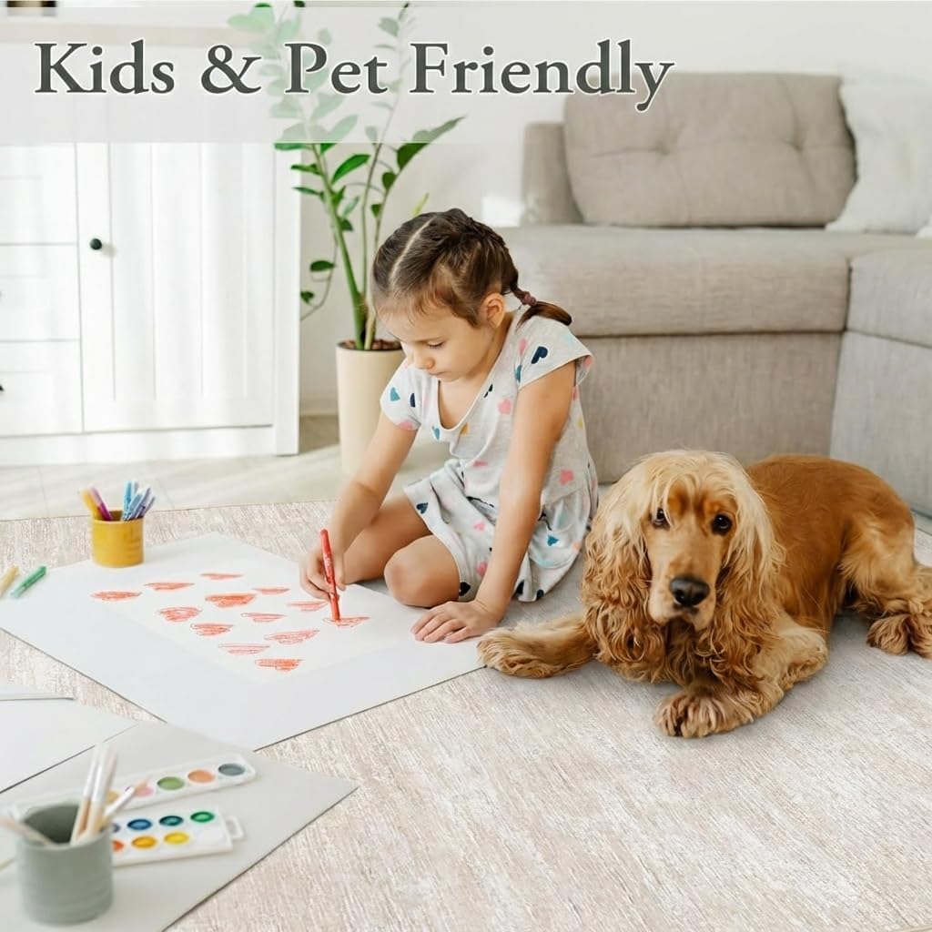 GarveeHome Bedroom Rugs 5x7 Solid Color Machine Washable Area Rugs for Living Room, Non Slip Non Shedding Modern Farmhouse Carpet Stain Resistant Low Pile Mats for Entryway Nursery Dining Room, Beige