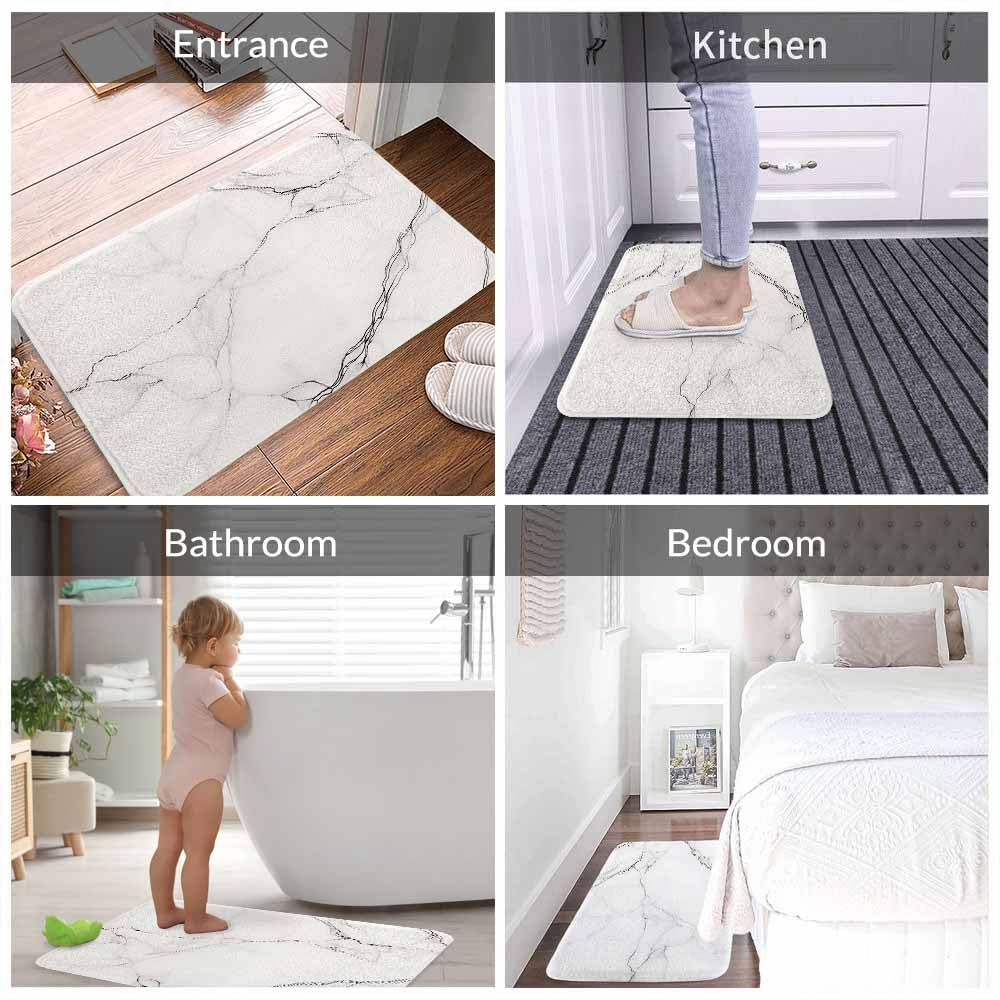 Lungtao Marble Bath Mat for Bathroom Abstract White Gray Marble Texture Bath Rugs Door Mat Non Slip Rubber Backed Bathroom Floor Mat for Bathtub Sink Shower 20"X32"