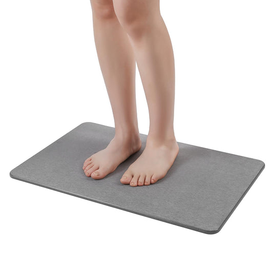 WALL QMER Stone Bath Mat, Diatomaceous Earth Shower Mat, Fast Drying, Super Absorbent, Anti-Slip Stone Bath Mats for Bathroom, Kitchen, Easy to Clean, (23.5"x15.5", Slate)