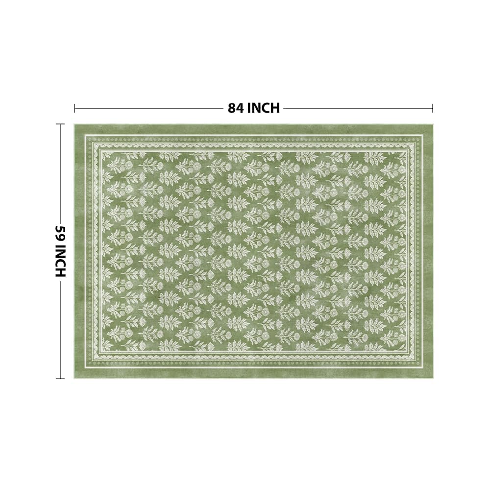 Artoid Mode Green Rustic Floral Spring Area Rug, Summer Home Decor Low-Profile Non-Slip Washable Large Rug for Living Room Bedroom Farmhouse Dining Room Kids Playroom 5x7 Feet