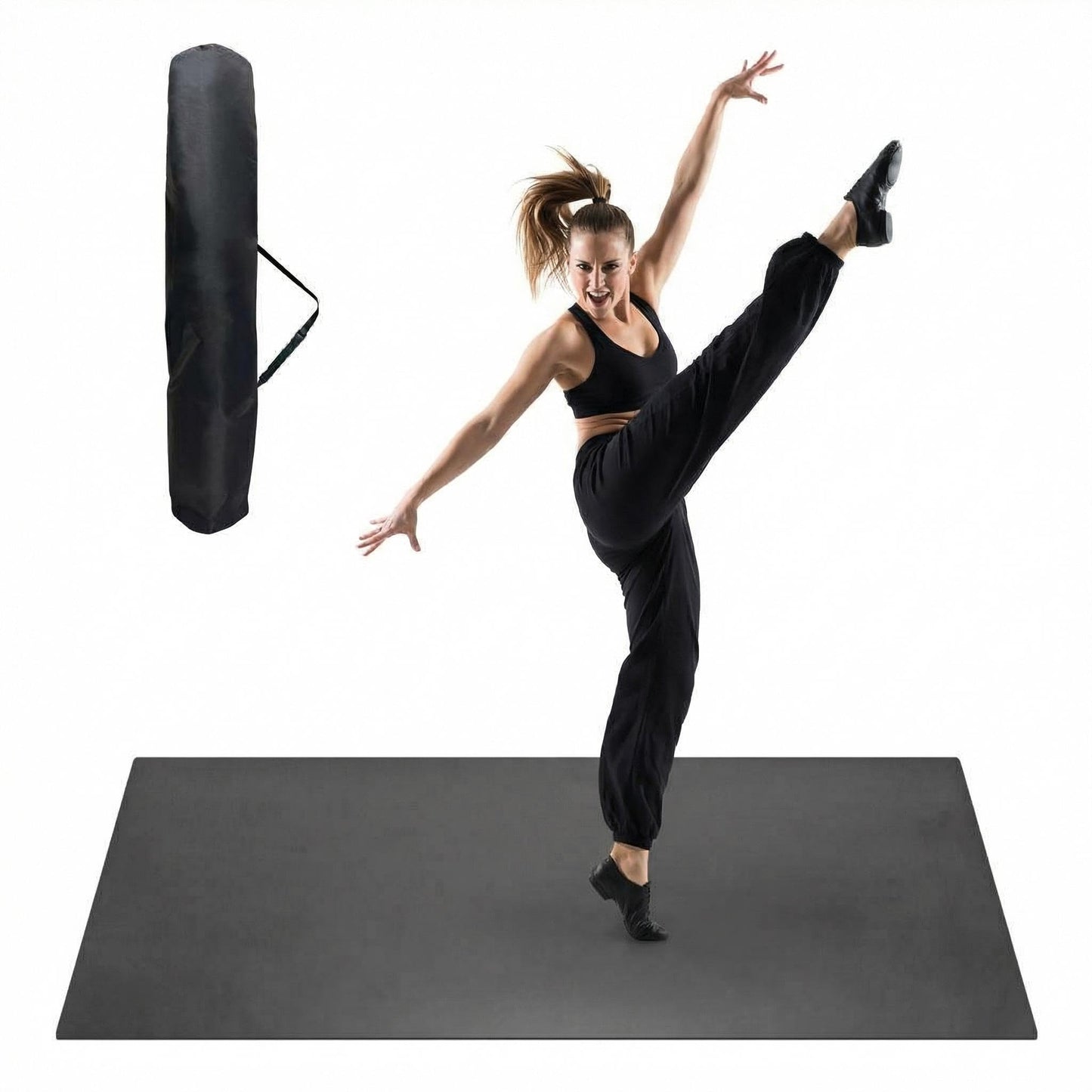 ActiveTrail Dance Floor Mat 4 x 6ft,Non-Slip Portable Dance Floor for Ballet,Jazz, Pop,5 mm Thick PVC Marley Dance Flooring Practice Floor Mat with Storage Bag,Black