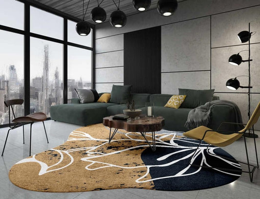 Irregular Shaped Rug 3ft Modern Abstract Ombre Gray Brown Mottled Texture White Floral Art Deco Rug for Dining Room Bedroom Living Room Minimalist Vintage Home Office Guestroom Floor Carpet