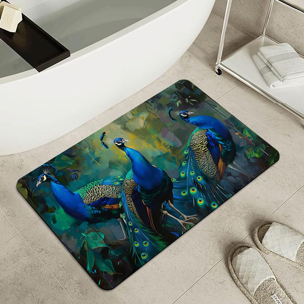 ZHUZHISHAN Bath Mat-Bathroom Rug，Three Peacocks-Absorbent Non Slip Quick Dry Stain Resistant Easy to Clean Care Shower Rug for Bathtub Shower Room 16×24Inch (40 * 60cm)