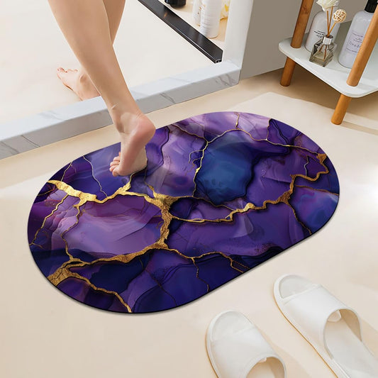 ZHUZHISHAN Deep Purple Gold Marble, Super Absorbent Quick-Drying Bathroom Mat Rug, Rubber Non-Slip Bottoms, Easy to Clean,Ultra Thin Bathroom Rugs Fit Under Door and Bathtub(16×24Inch)