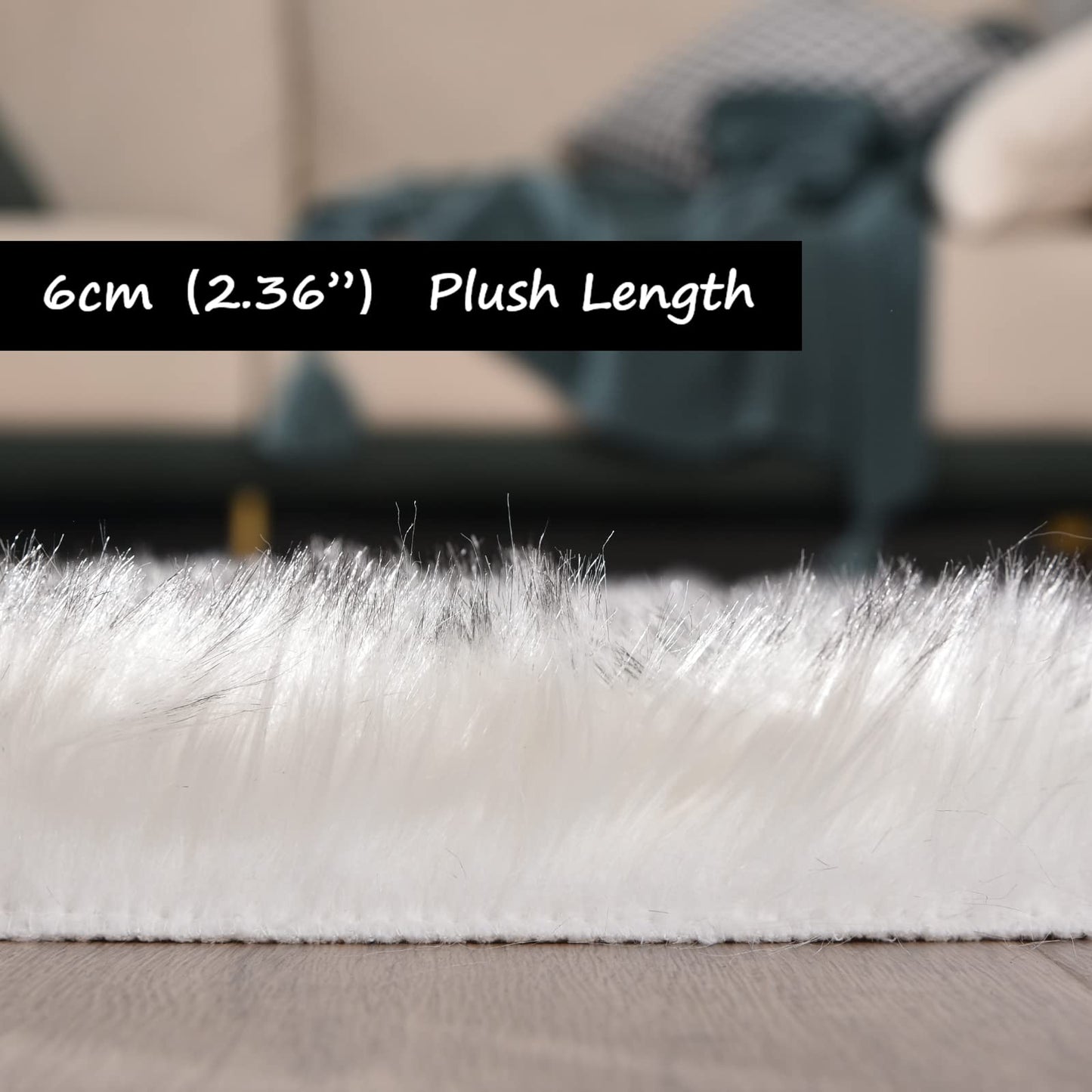 Goolela Round Fluffy Rug 3ft White with Grey Tips Circle Faux Sheepskin Fur Rug for Bedroom Living Room Fuzzy Furry Small Décor Washable