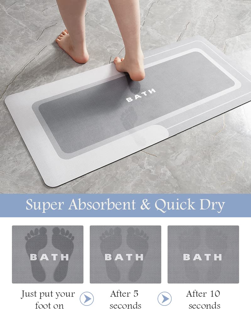 MontVoo-Bath Mat-Bathroom Mat Rug Non Slip Super Absorbent Stain Resistant Quick Dry Thin Bath Rug-Bath Mats for Bathroom Floor Bathtub Vanity-Bathmat Bath Rug Easy Care-17"x27" Grey