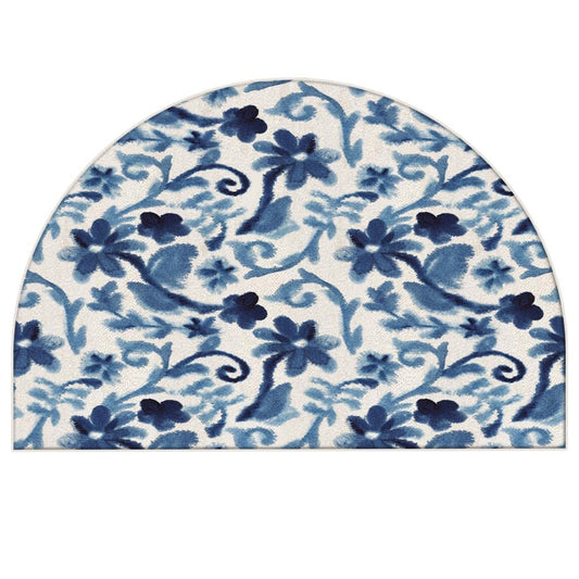 Mrcrypos Half Round Rugs Blue Small Flower Branches Non-Slip Semi Circle Area Rug Blue Flower Semi Circle Rug for Bedroom Bathroom Balcony Laundry Garage Holiday Decorative 24 X 36 Inch