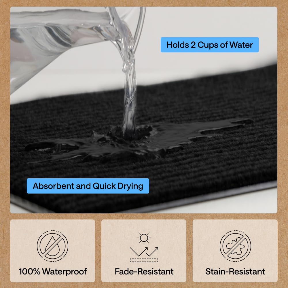 GORILLA GRIP Waterproof Traffic Guard Door Mat, 2 Pack, Indoor Outdoor Heavy Duty Entryway Mats, Strong Backing Commercial Utility Rugs, Office Hallway, Garage, Patio, Low Profile Runner, 29x17 Black