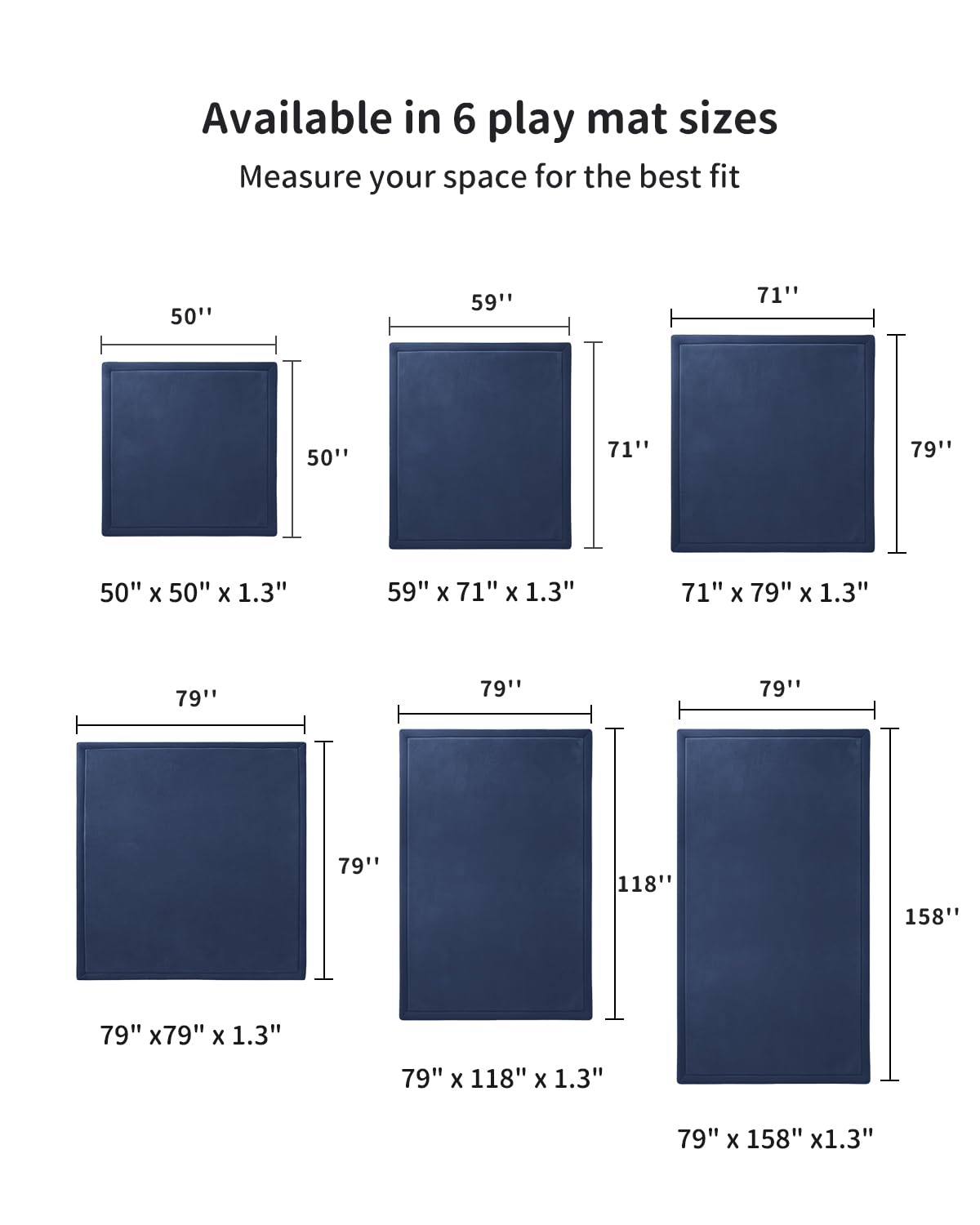 Goyuu Ultra Soft 1.3" Thick Baby Play Mat for Floor, 50x50 Playpen Mat Elasti-Foam Padded Crawling Mat for Babies, Toddlers, Infant, Kids, Non-Slip Backing Safe for Tummy Time, Dark Blue