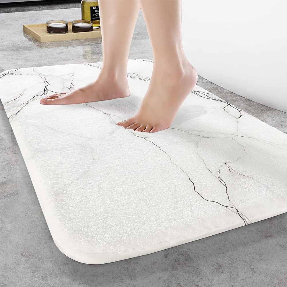 Lungtao Marble Bath Mat for Bathroom Abstract White Gray Marble Texture Bath Rugs Door Mat Non Slip Rubber Backed Bathroom Floor Mat for Bathtub Sink Shower 20"X32"