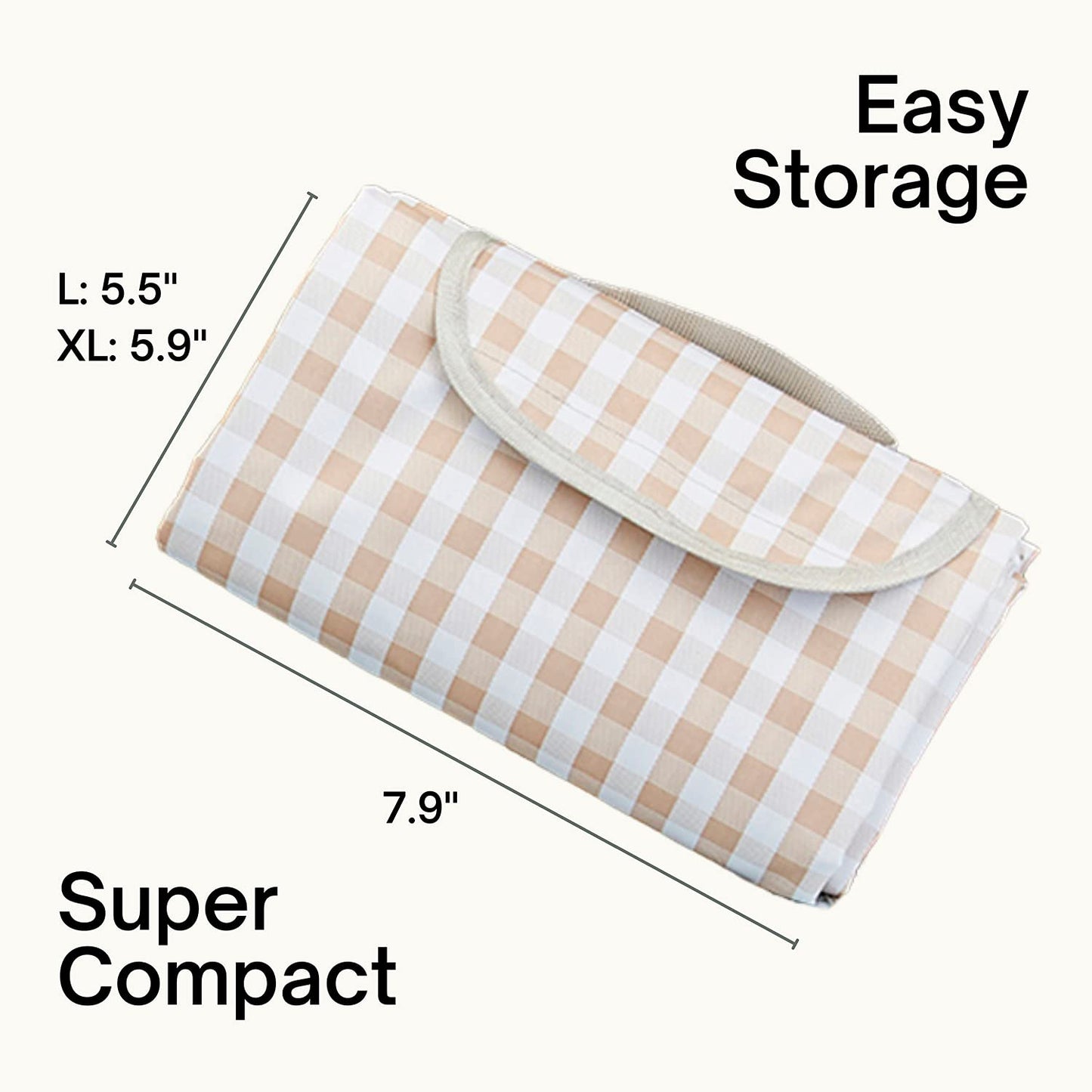 Beyond Thursday Cute Gingham Picnic Blanket, Waterproof Foldable, in Large 80x60in and Extra Large 80x80in, Portable Compact Beach Blanket, Oversized XL Outdoor Mat (Tan, X-Large)
