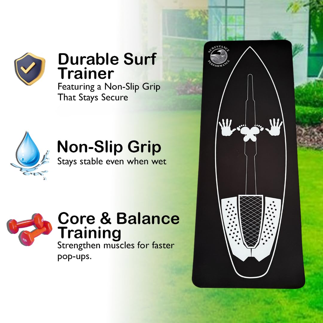 SurfStance Surf Training Mat 72" × 27.5" - Surf Yoga Mat for Pop-Up Practice, Balance & Surfing Workout - Durable Non-Slip Neoprene Rubber Surf Mat Trainer for Home and Surf Fitness