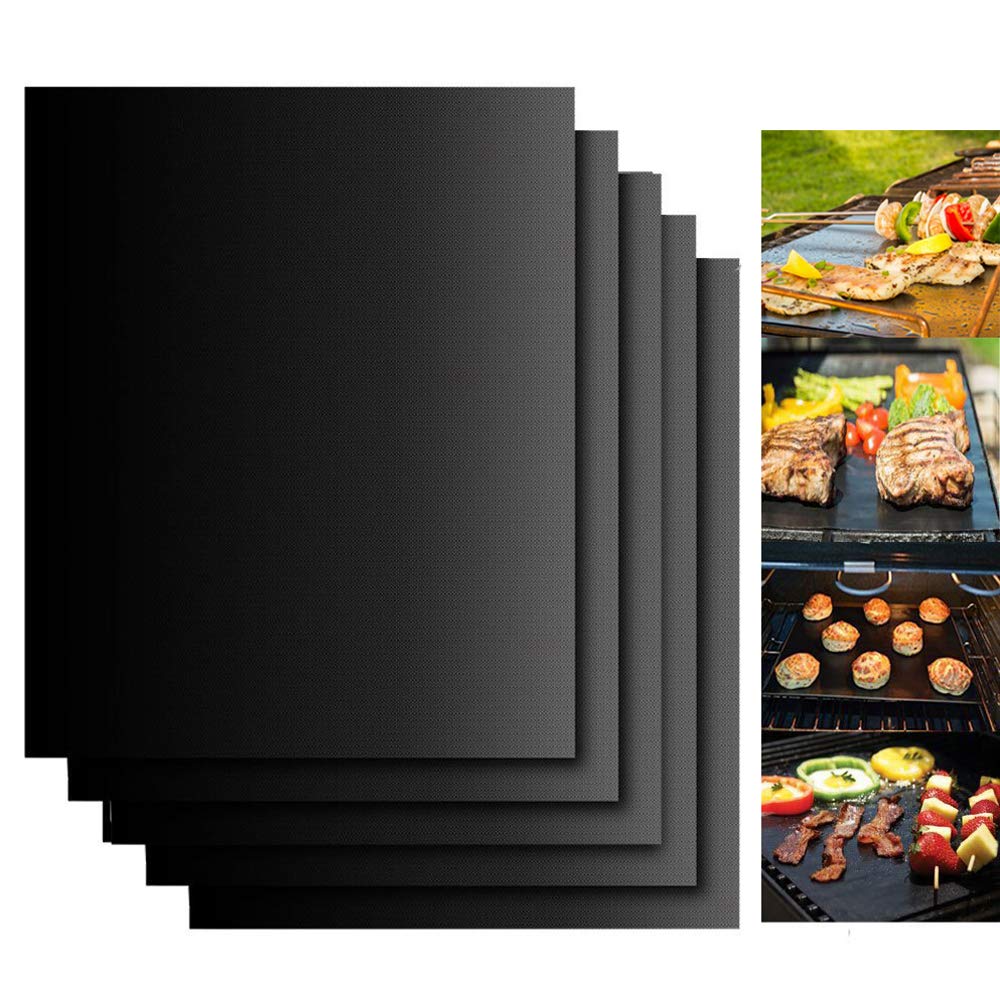 Dailyart Grill Mats for Outdoor Grill, Grill Mats Non Stick Set of 5 BBQ Grill Mat Baking Mats Teflon BBQ Grilling Accessories Reusable,Works on Gas, Charcoal, Electric Grill 15.75 x 13-Inch, Black