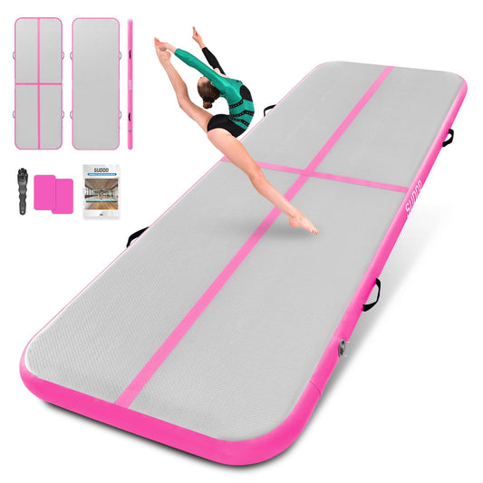 SUDOO 10ft Inflatable Air Gymnastics Mat 4" Thick PVC Waterproof Air Tumble Track Training Mat for Home Use, Gym, Yoga, Training, Water No Pump