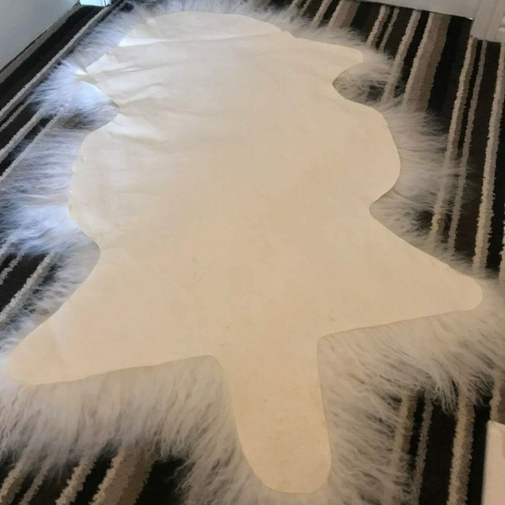 Genuine Tibetan Mongolian Sheepskin Area Rugs Long Wool Frizzy Hair Hide Fur Pelt Mat Carpet Throw for Bedroom, Living Room，Home Decor 2'x3'
