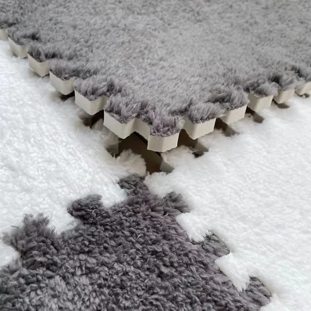ZuTKekon Square Interlocking Shaggy Soft EVA Foam Puzzle Mats Fuzzy Carpet Fluffy Area Rugs Set Tiles Plush Mat for Room Home Parlor Bedroom