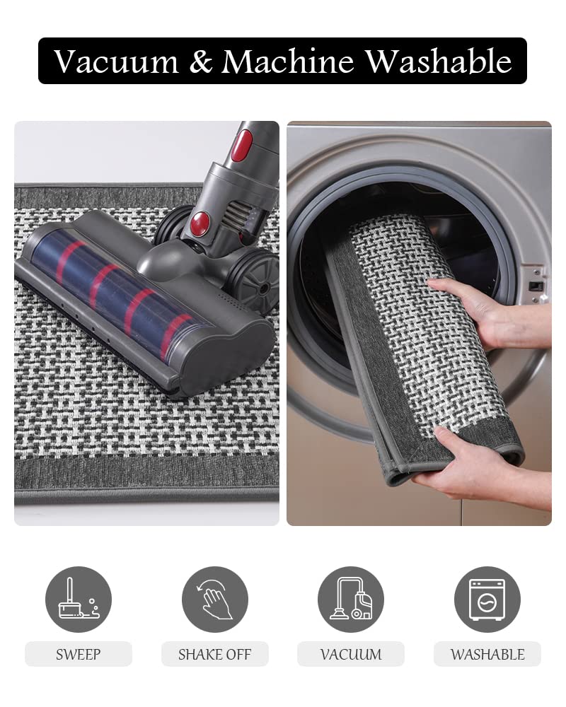 PADOOR Kitchen Mats for Floor, Kitchen Rugs Non Slip Washable, Rubber Backed Kitchen Runner Super Absorbent Kitchen Floor Mat Sink Rug, 20”x47” Grey