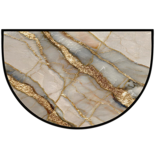 FengQuGou Half Round Doormat Beige Marble Gold Washable Semi Circle Area Rug Non Slip Half Moon Rug Holiday Decor Mat for Indoor Outdoor Bathroom Kitchen Welcome Fireplace Hearth Floor Mat