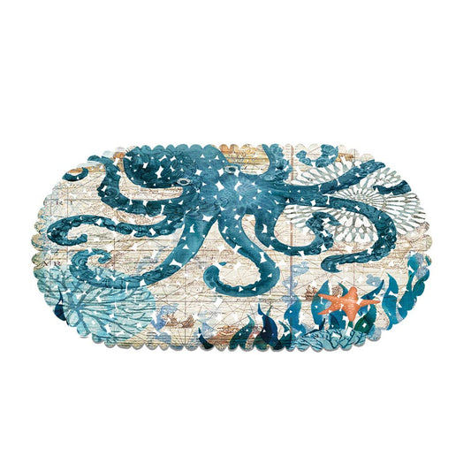 MOLFUJ Non Slip Octopus Bathtub Mat with Suction Cups, Oval Pebble Shower Mat for Baby Tub,Safety Vinyl Anti-Skid Decoration Bath Mat, Coastal Ocean Beach Nautical Themed Decor Bathroom Accessories