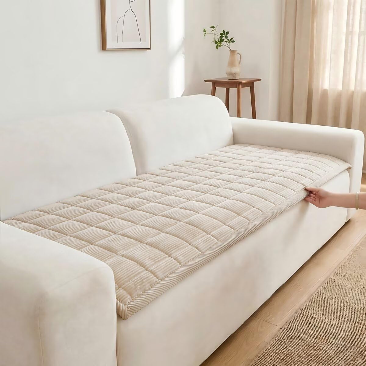 Maymiss Pet Couch Cover Dogs Washable Non-Slip Couch Protector Pet Friendly Dog Mat for Couches and Sofas（Beige White, 27.6"×59.1"）