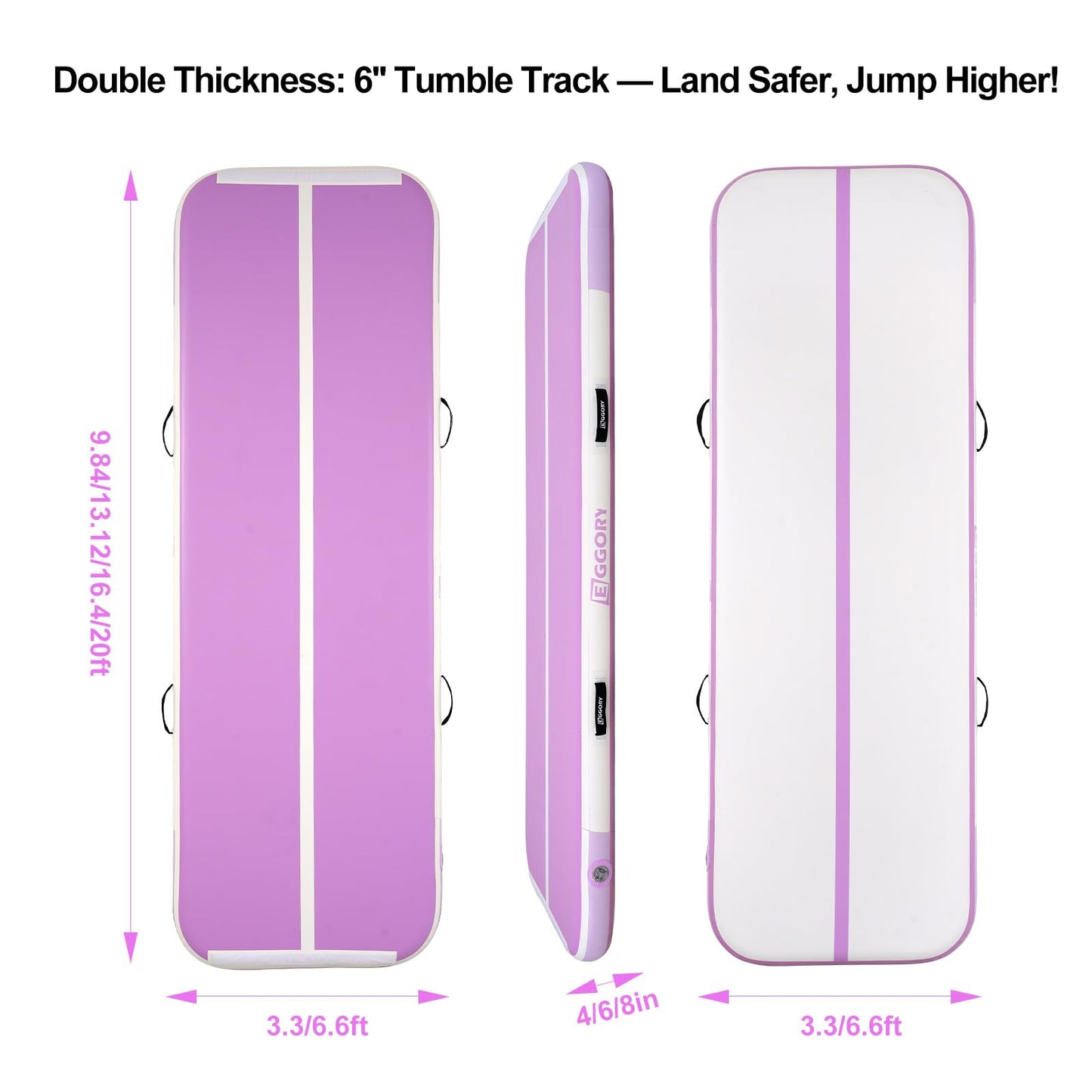 Tumble Track, Inflatable Tumbling Mat,Tumble Track Mats for Gymnastics, and Tumble Track with 8 Inches Thickness for Home, Training, Cheerleading, Yoga, Water with Pump (Purple, 10ft×3.3ft×4inch(3x1x0.1m))