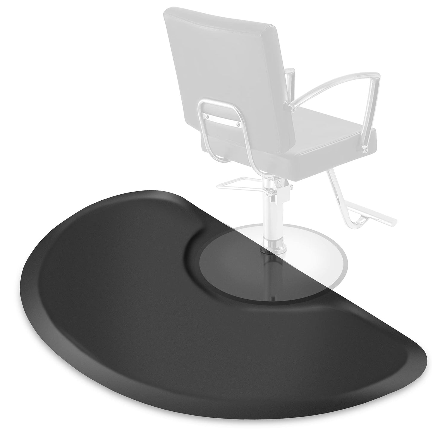 Saloniture 3 ft. x 5 ft. Salon & Barber Shop Chair Anti-Fatigue Floor Mat - Black Semi Circle - 1/2 in. Thick