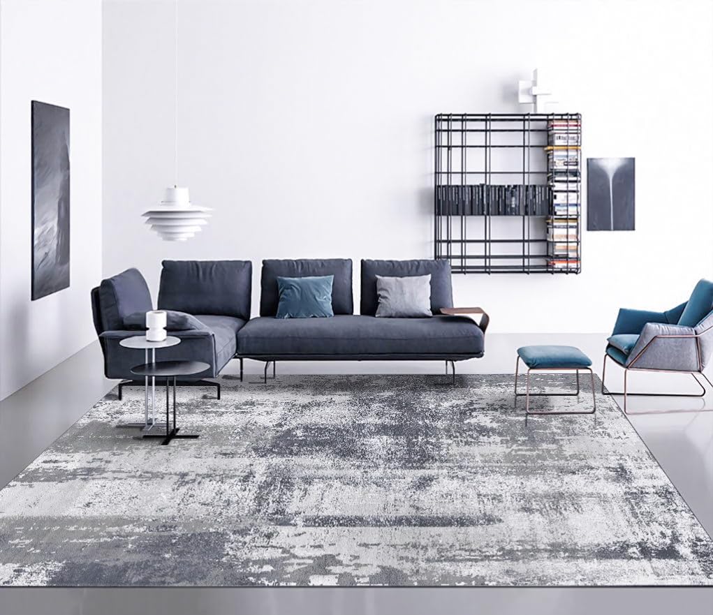 OMERAI Washable Rug 8'x10' Abstract Machine Washable Area Rugs for Living Room Ultra-Thin Non Slip Stain Resistant Modern Large Carpet for Bedroom Dining Room Office (Grey)