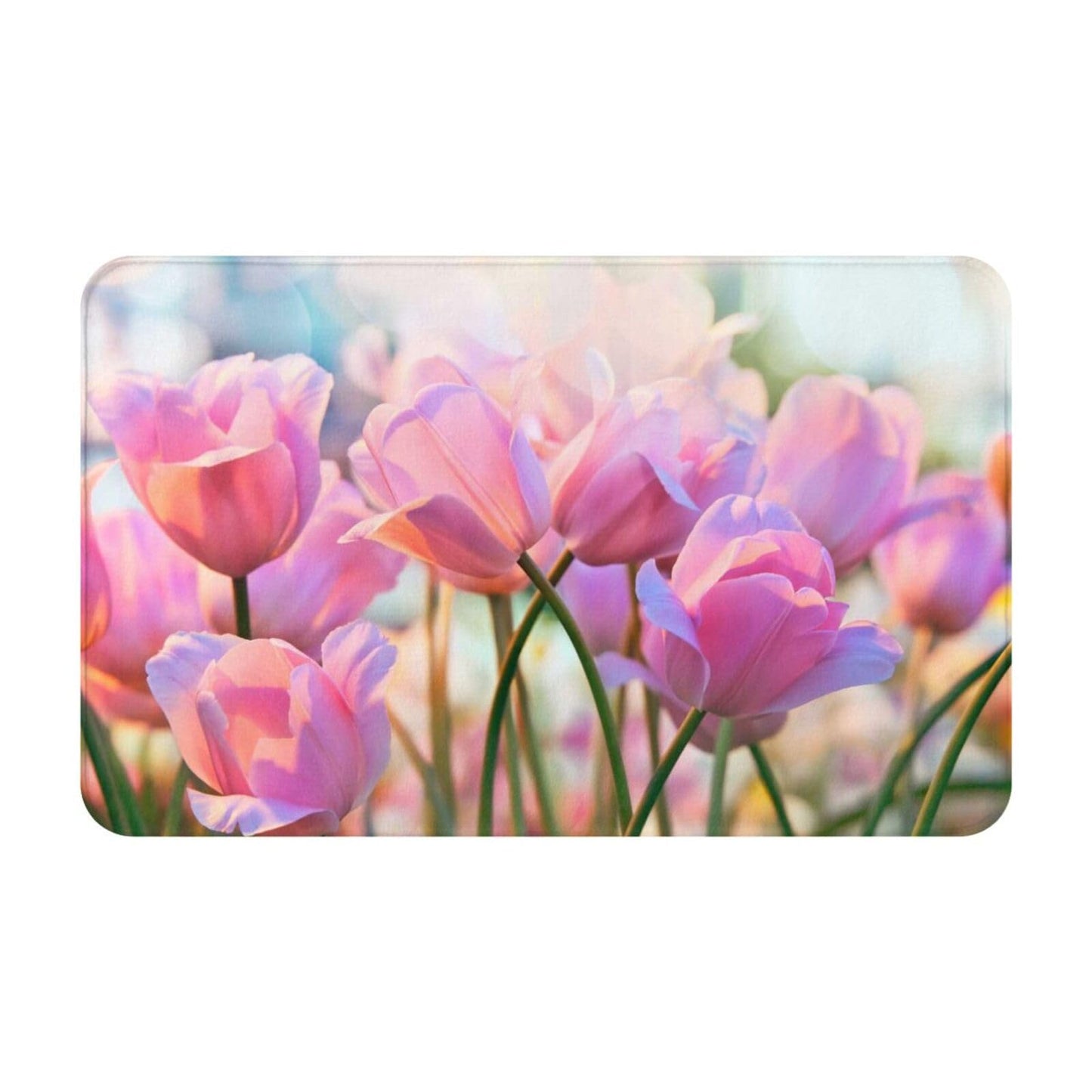 ALSILCPZ Pink Tulips in Flower Greenhouse Flannel Floor Mat Soft Plush Indoor Rug for Bedroom Living Room One Size