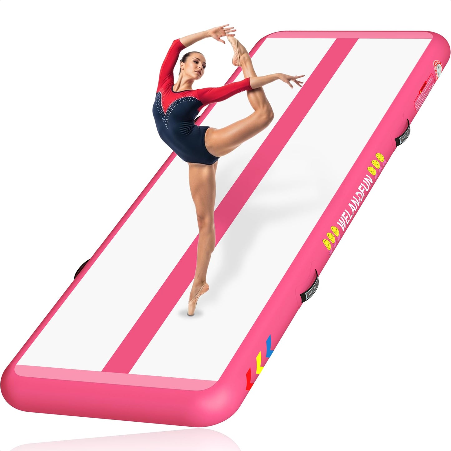WELANDFUN Air Tumble Track Mat for Gymnastics | 4 / 6 / 8 inches Air Tumbling Mats, 6.56 / 10 / 13 / 16ft Inflatable Gymnastics Mat for Home Use, Training, Cheerleading, Water Yoga with Electric Air Pump (Pink, 10ft x 3.3ft x 6inch)