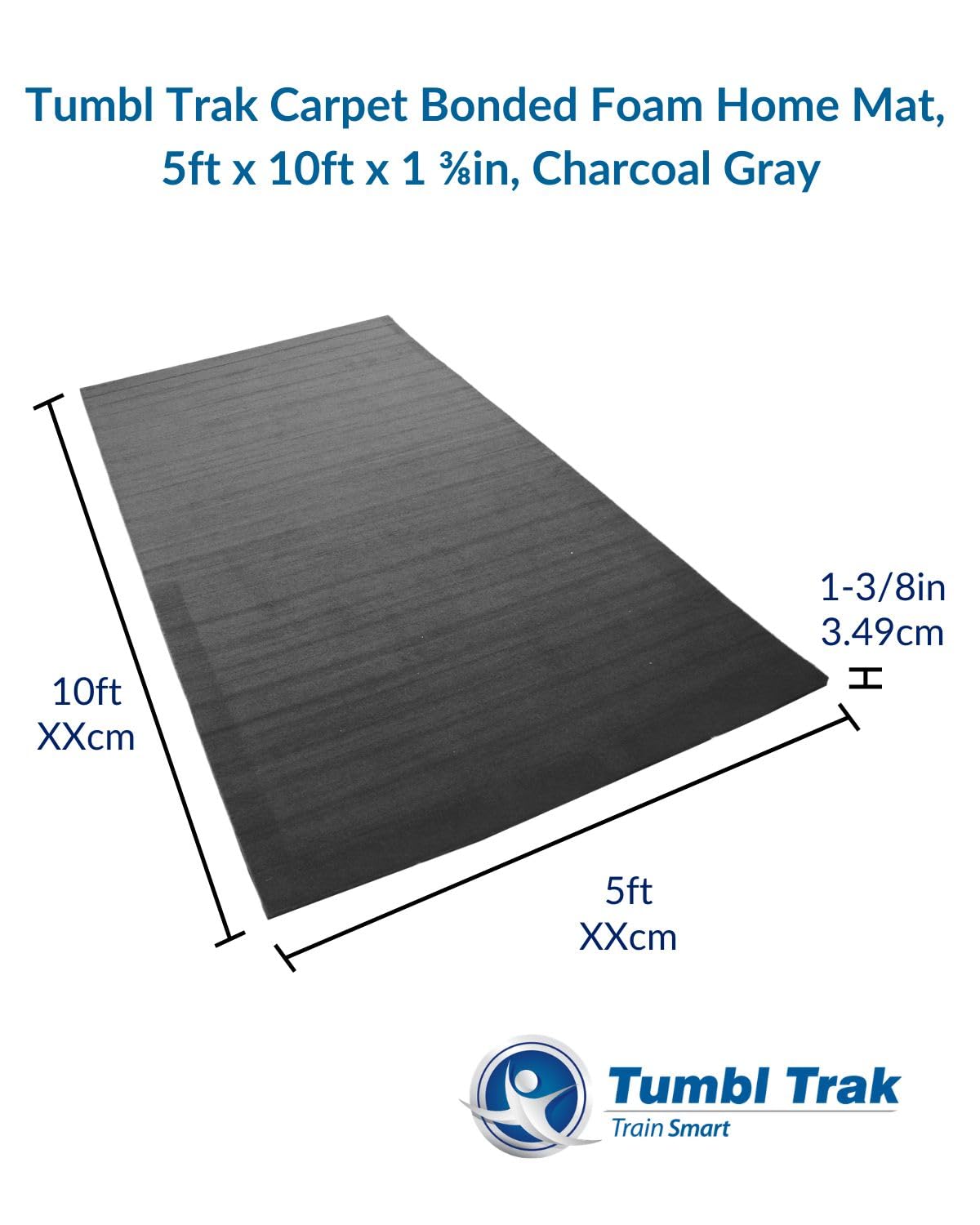 Tumbl Trak Home Tumbling Mat 5ft x 10ft | Roll-Up Carpet Bonded Foam Mat for Gymnastics, Cheerleading, Wrestling, BJJ, and Martial Arts Home Training (Charcoal Gray)