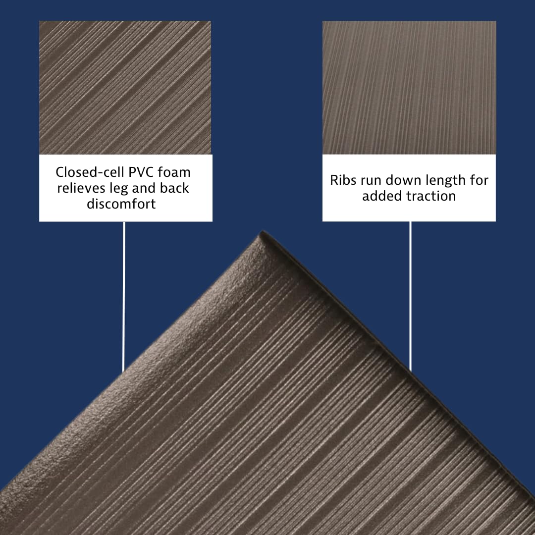 Notrax 410 Airug® 2' x 3' x 3/8" Anti Fatigue Mat, Enhanced Slip Resistance with Beveled Edges and Ribbed Surface, Ideal for Industrial and Commercial Workplaces, Grey, 410S0323BL
